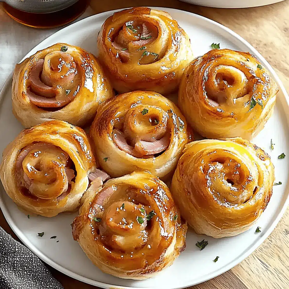 Baked Ham and Cheese Rolls with Honey Mustard Glaze