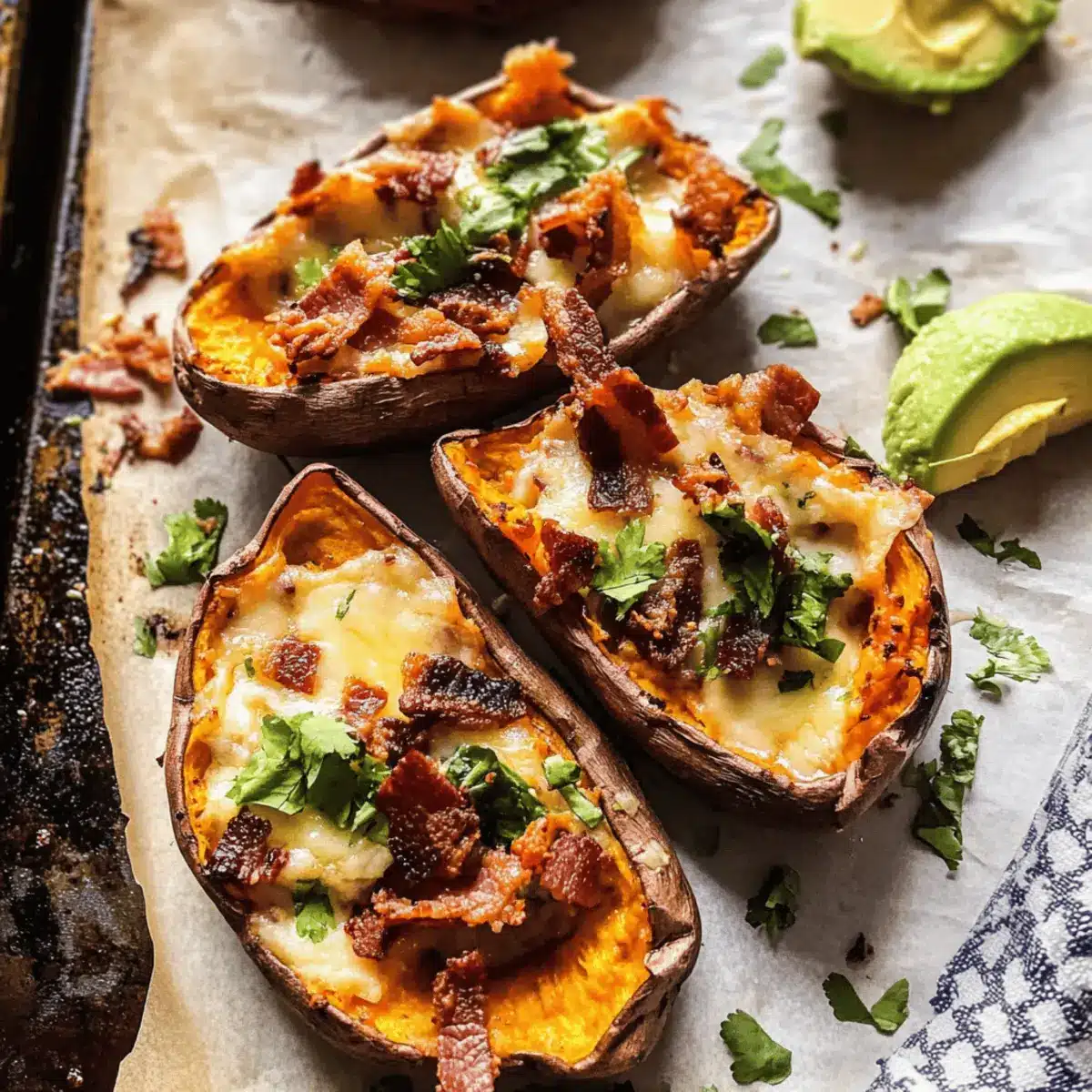 Cheesy Sweet Potato Skins.
