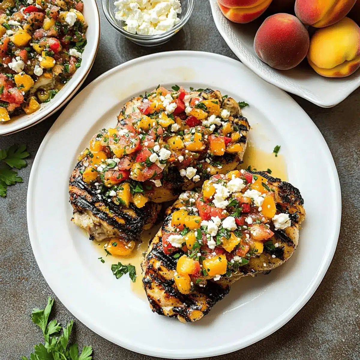 Tahini Chicken with Peach Feta Salsa
