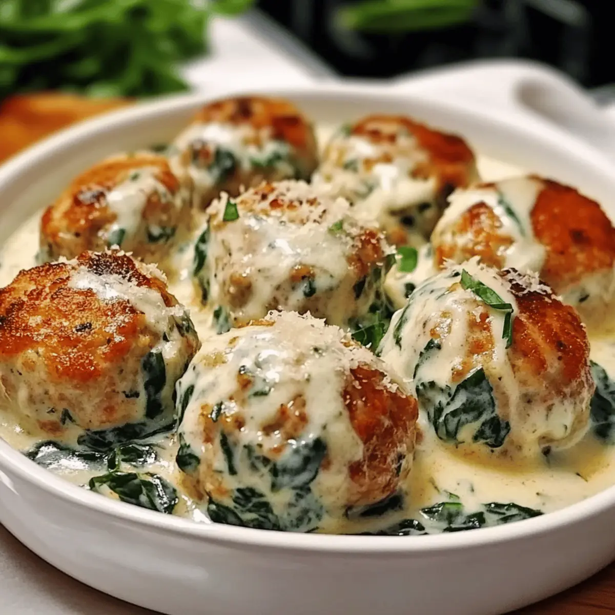 Chicken Ricotta Meatballs with Spinach Alfredo Sauce