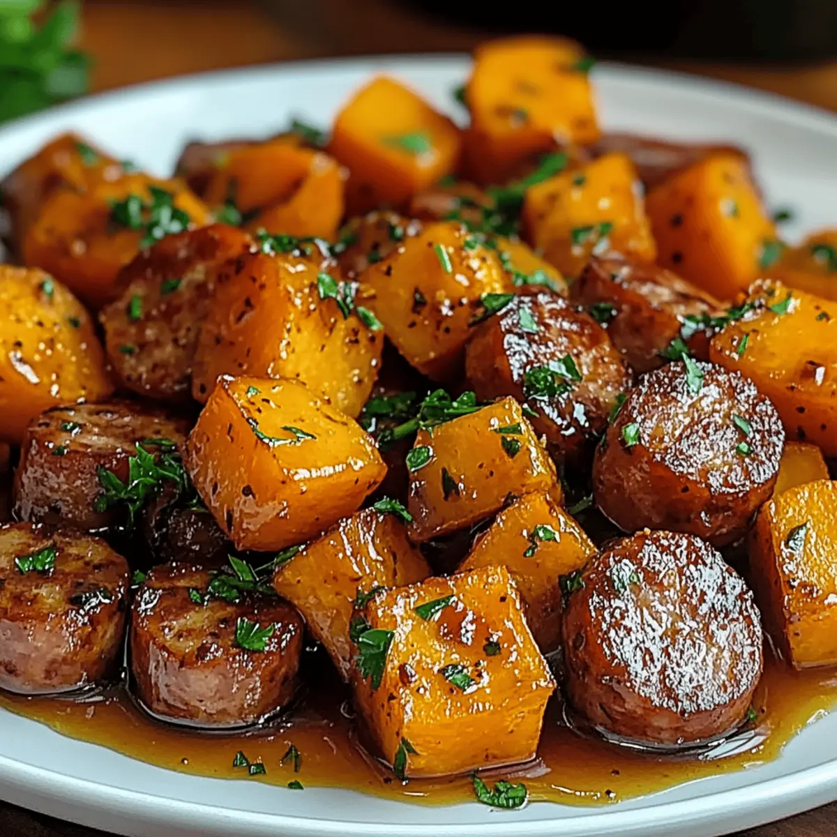 Sausage and Sweet Potatoes with Honey Garlic Sauce