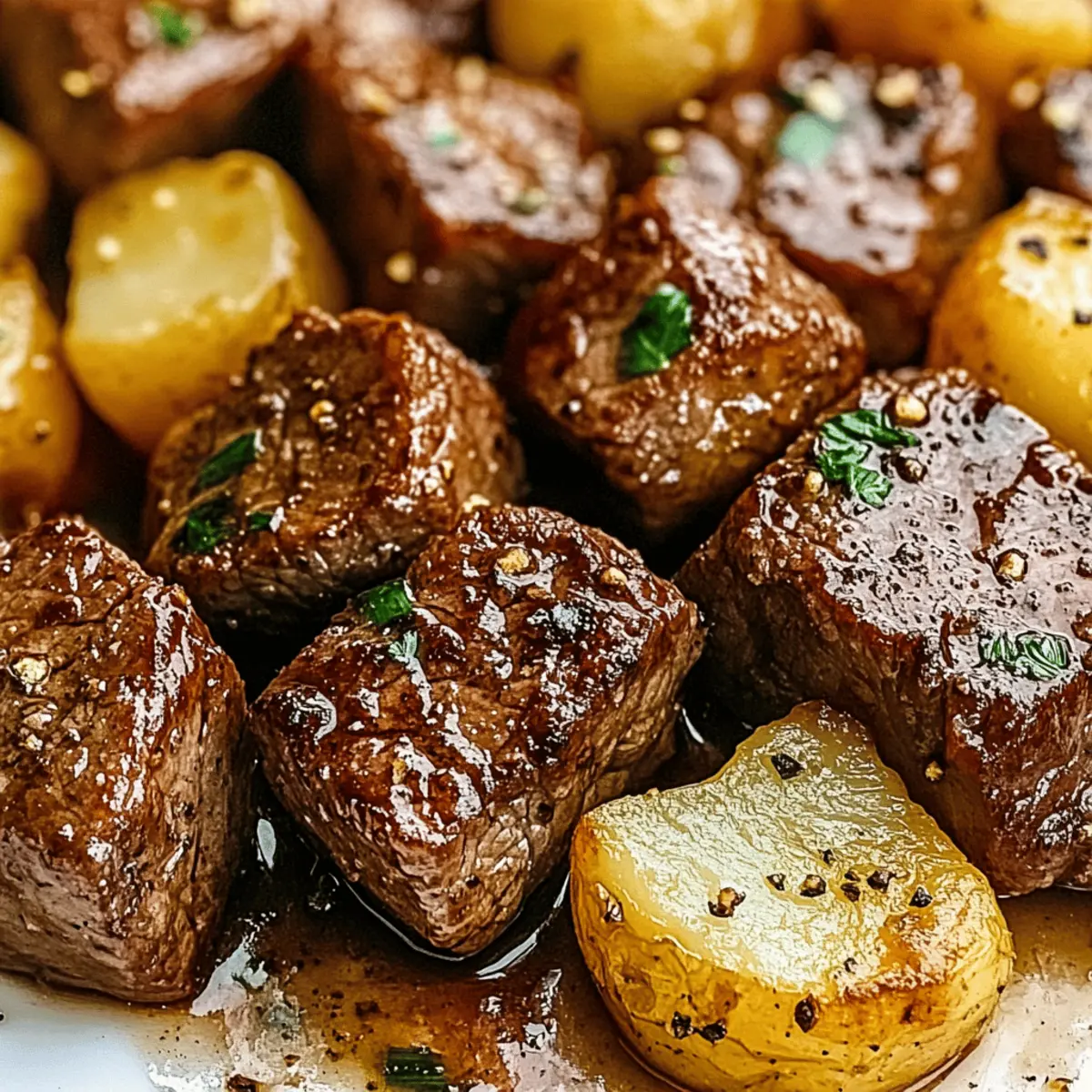 Garlic Butter Steak Bites and Potatoes