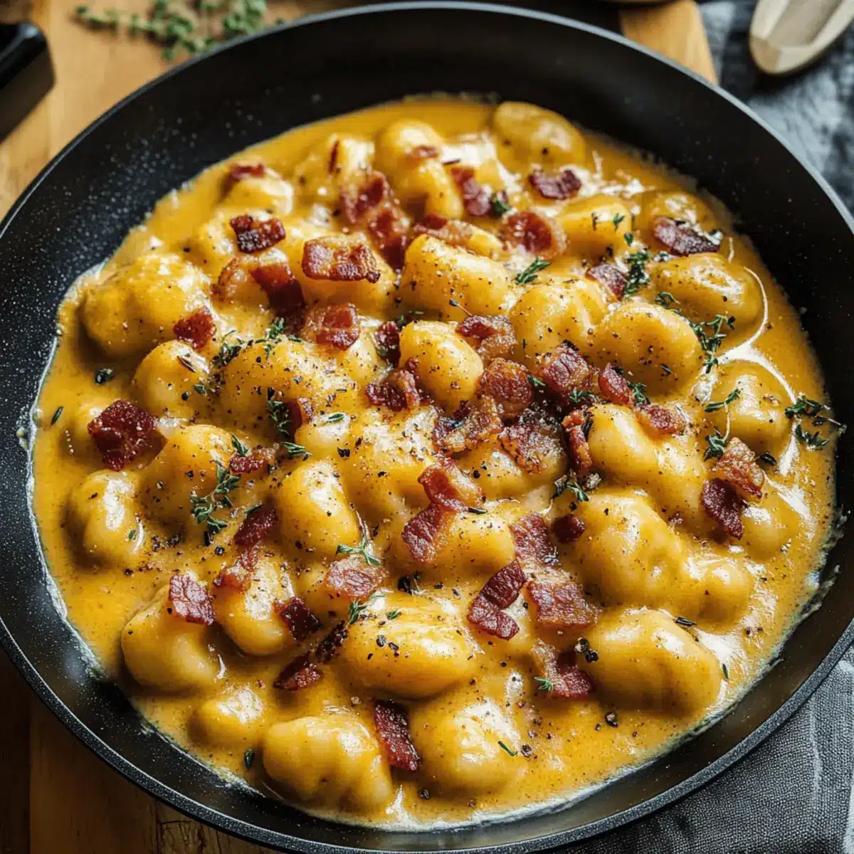 Creamy Pumpkin Gnocchi with Bacon p147hu