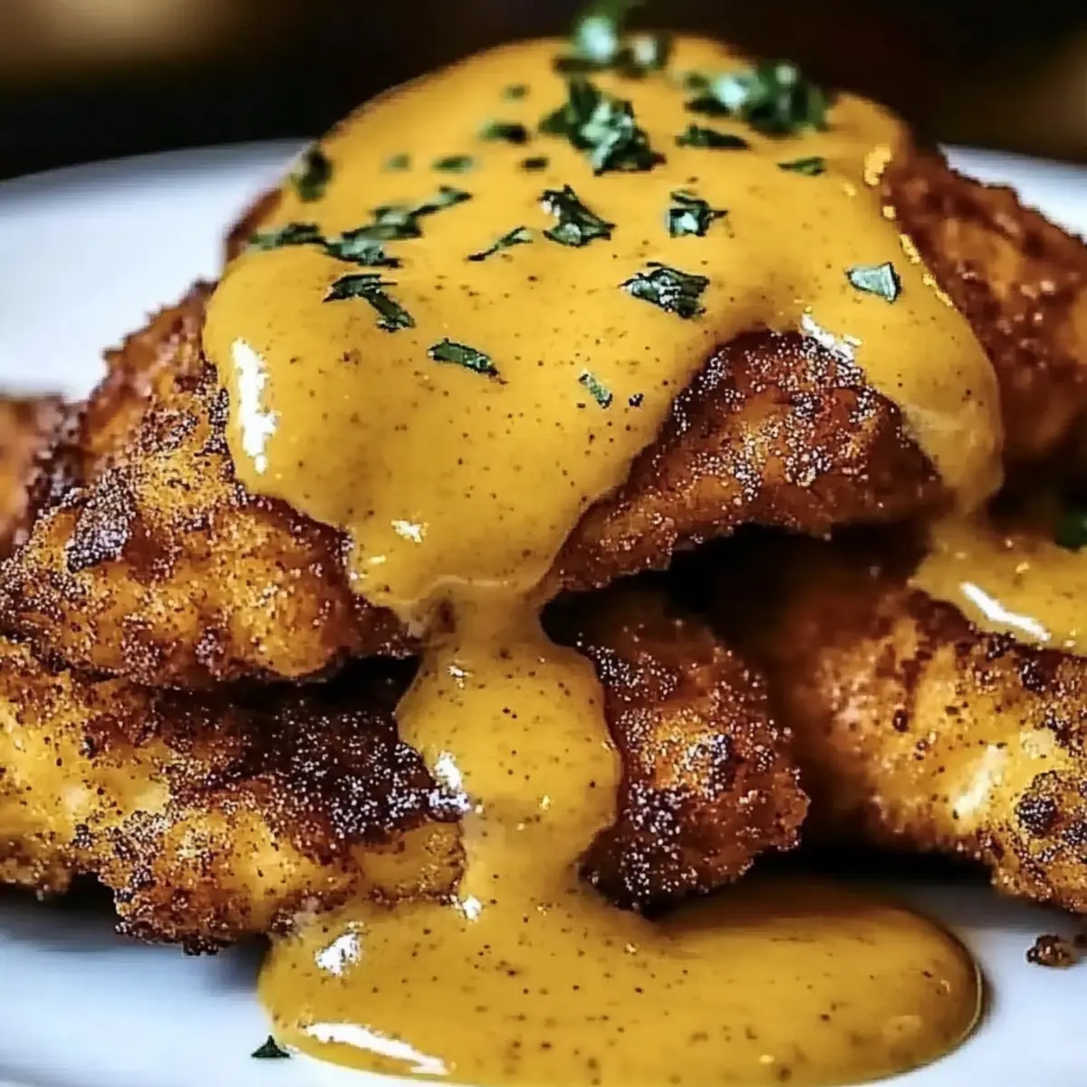 Pretzel Chicken with Mustard-Cheddar Sauce