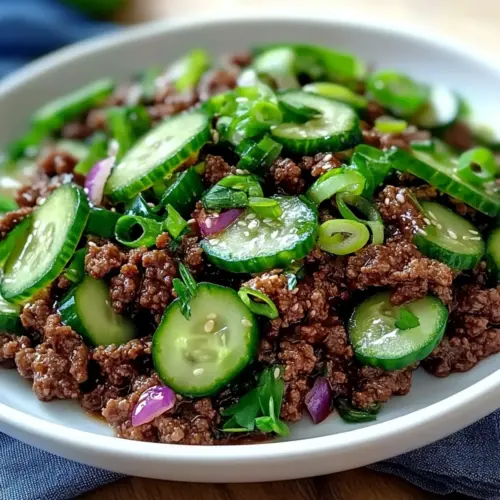 Spicy Korean Ground Beef with Cucumber Salad