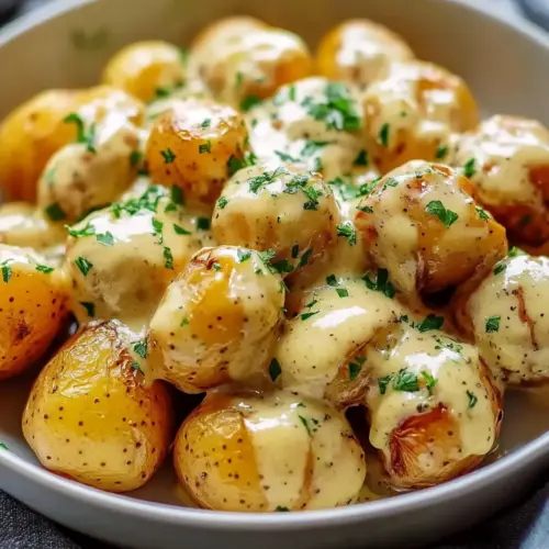 Creamy Garlic Sauce Baby Potatoes