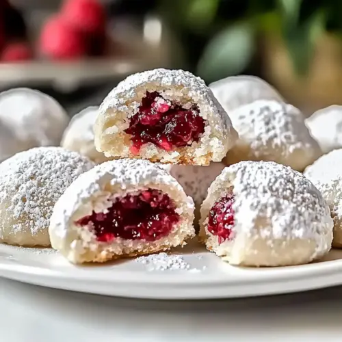 Raspberry Almond Snowball Cookies
