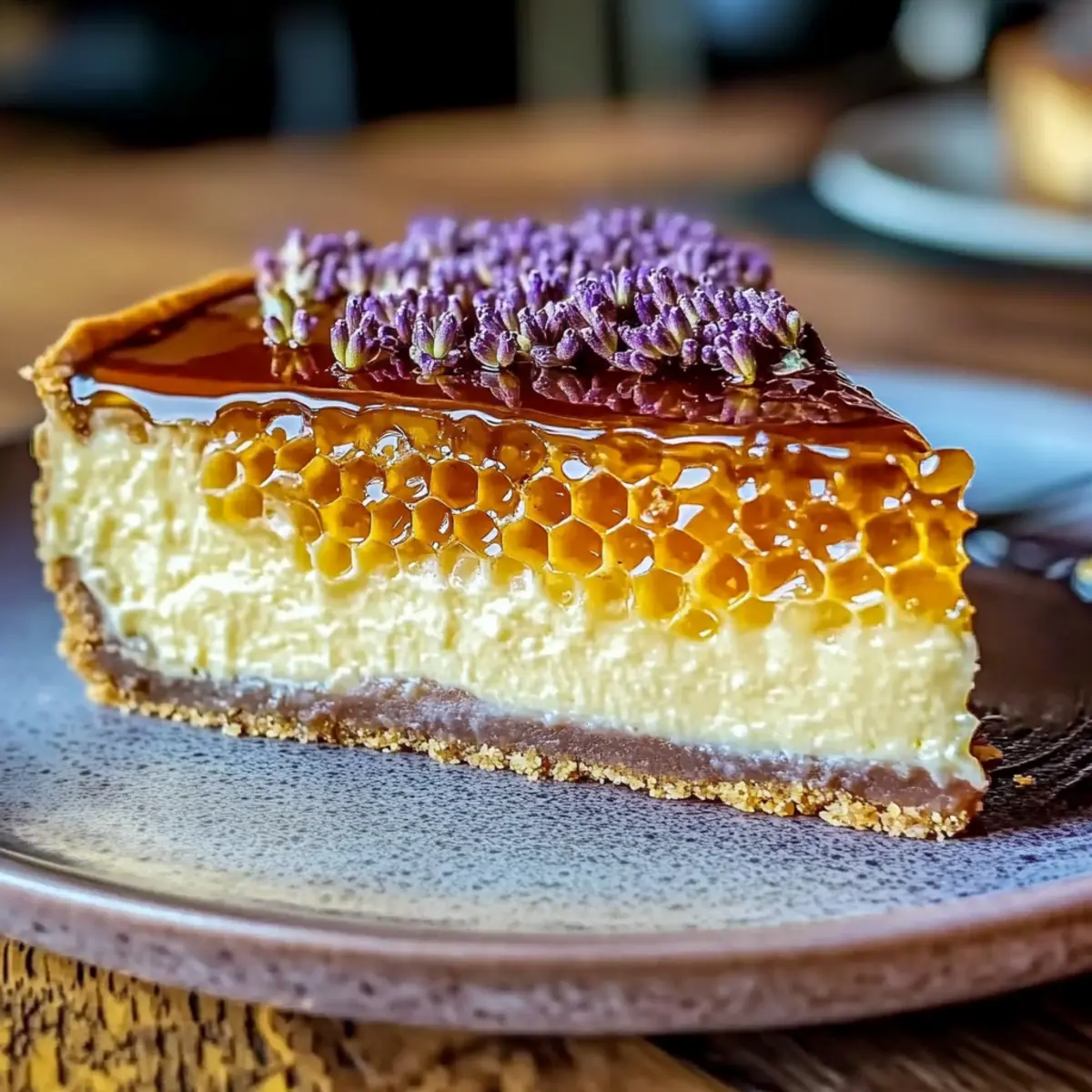Decadent Ultimate Lemon Lavender Cheesecake with Honeycomb 4 Ultimate Lemon Lavender Cheesecake Topped with Honeycomb