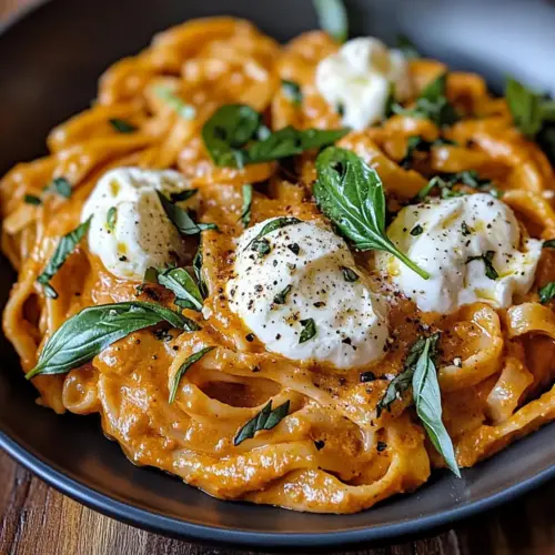 Creamy Red Pepper Pasta with Burrata & Herbs