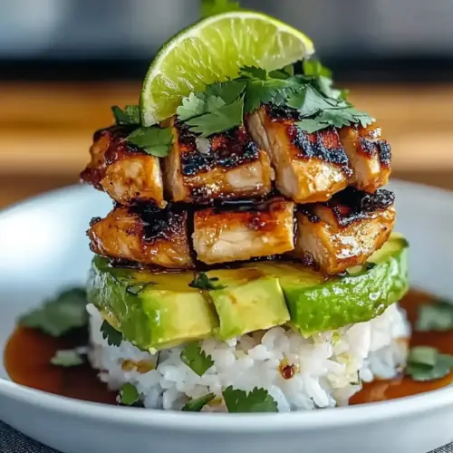 Delicious Honey Lime Chicken & Avocado Rice Stack Recipe