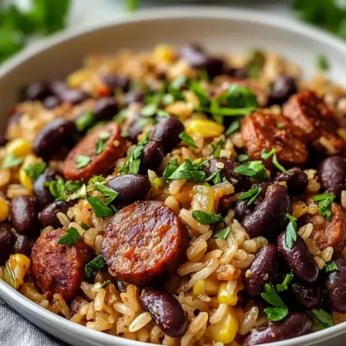 Black Beans, Sausage and Rice Skillet