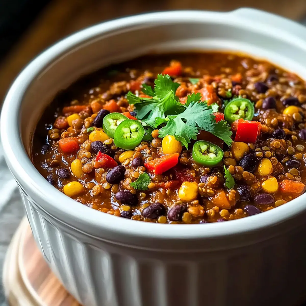 High Protein Crockpot Lentil Taco Chili